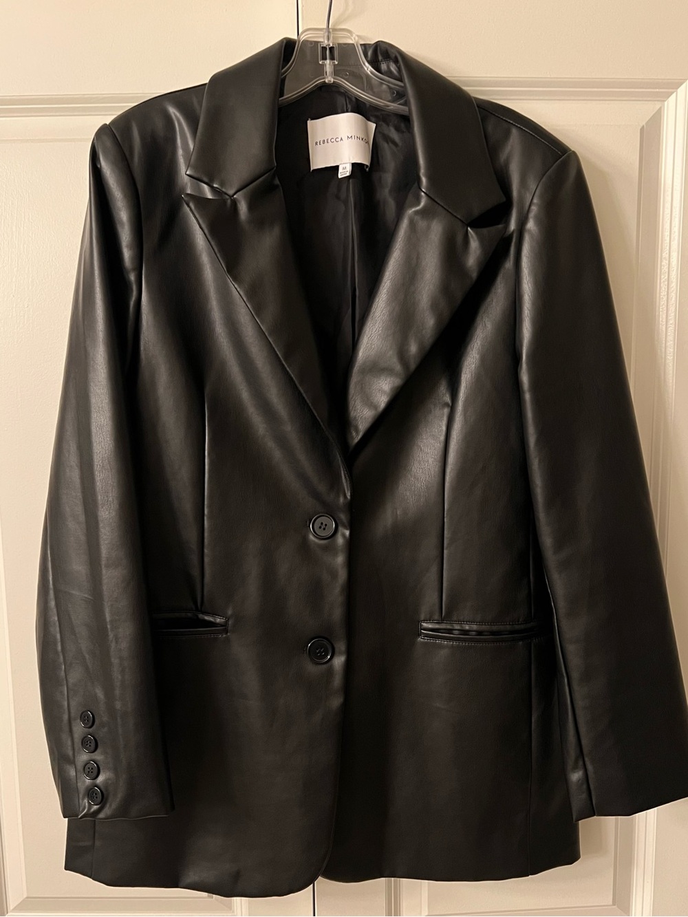 Rebecca Minkoff: Black Faux Leather Blazer Jacket